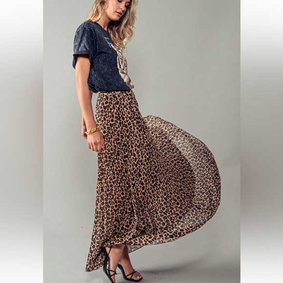 NEW CHIC FABULOUS LEOPARD ANIMAL PRINT PLEATED MAXI SKIRT - Picture 2 of 7